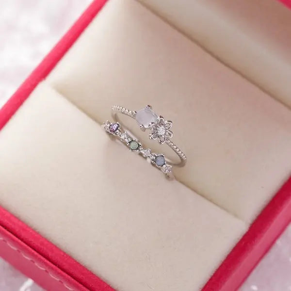 Fashion Crystal Zircon Rings Sweet Flower Leaf Butterfly Adjustable Open Rings Female Wedding Engagement Jewelry Gift