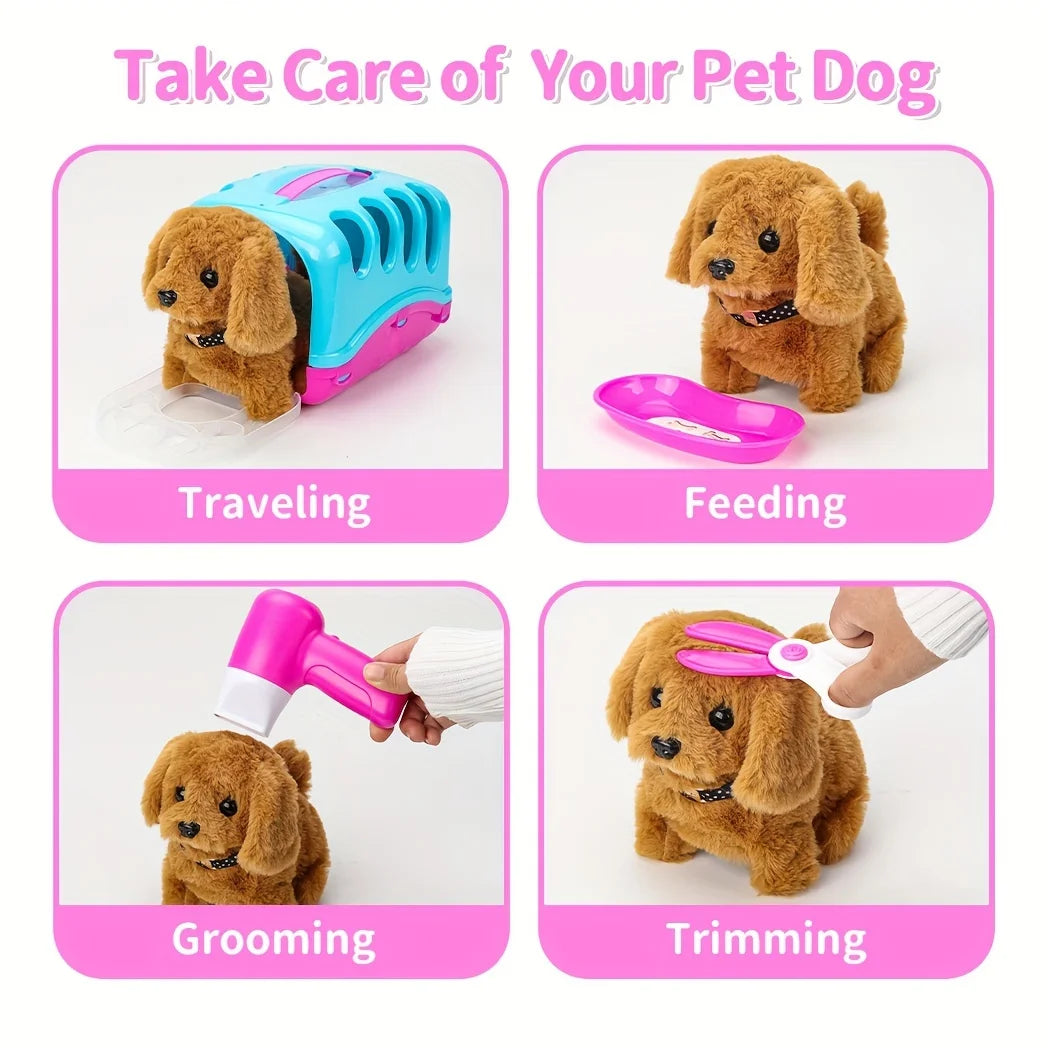 Pet Puppy Care Accessories with Dog House -Simulated Brador Dog Call Plush Toy - Children Interactive Vet Clinic Doctor - Role