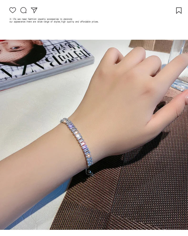 Full of Rhinestone Stainless Steel Bracelet For Women 2022 New Designer Shiny Luxury Zircon Adjustable Bracelets Jewelry Gift