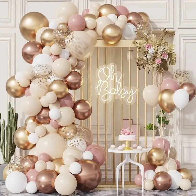 Retro Pink Gold Balloon Garland Arch Kit Wedding Birthday Ballon 1st Birthday Party Decoration Kids Baby Shower Latex Baloons
