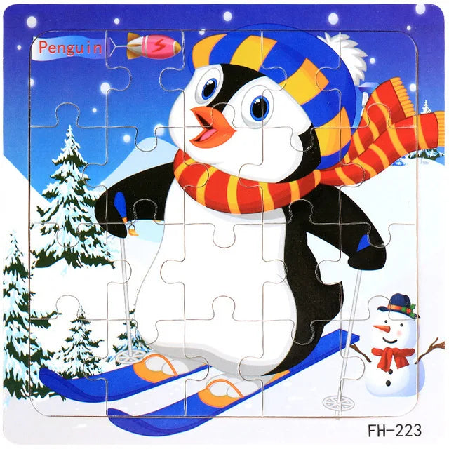 Baby Toys 20Piece Wooden Puzzle Cartoon Animal Vehicle 3D Jigsaw Puzzle Game Montessori Educational Toys For Children Gifts