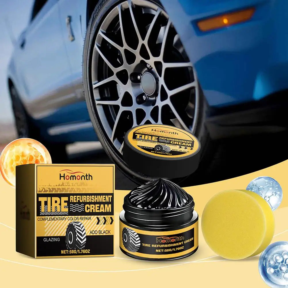 50g Tire Coating Wax Car Tire Retreading and Film Plating Cream Tire Shine Coating Wax Auto Rubber Parts Shiny Paste Anti-Aging