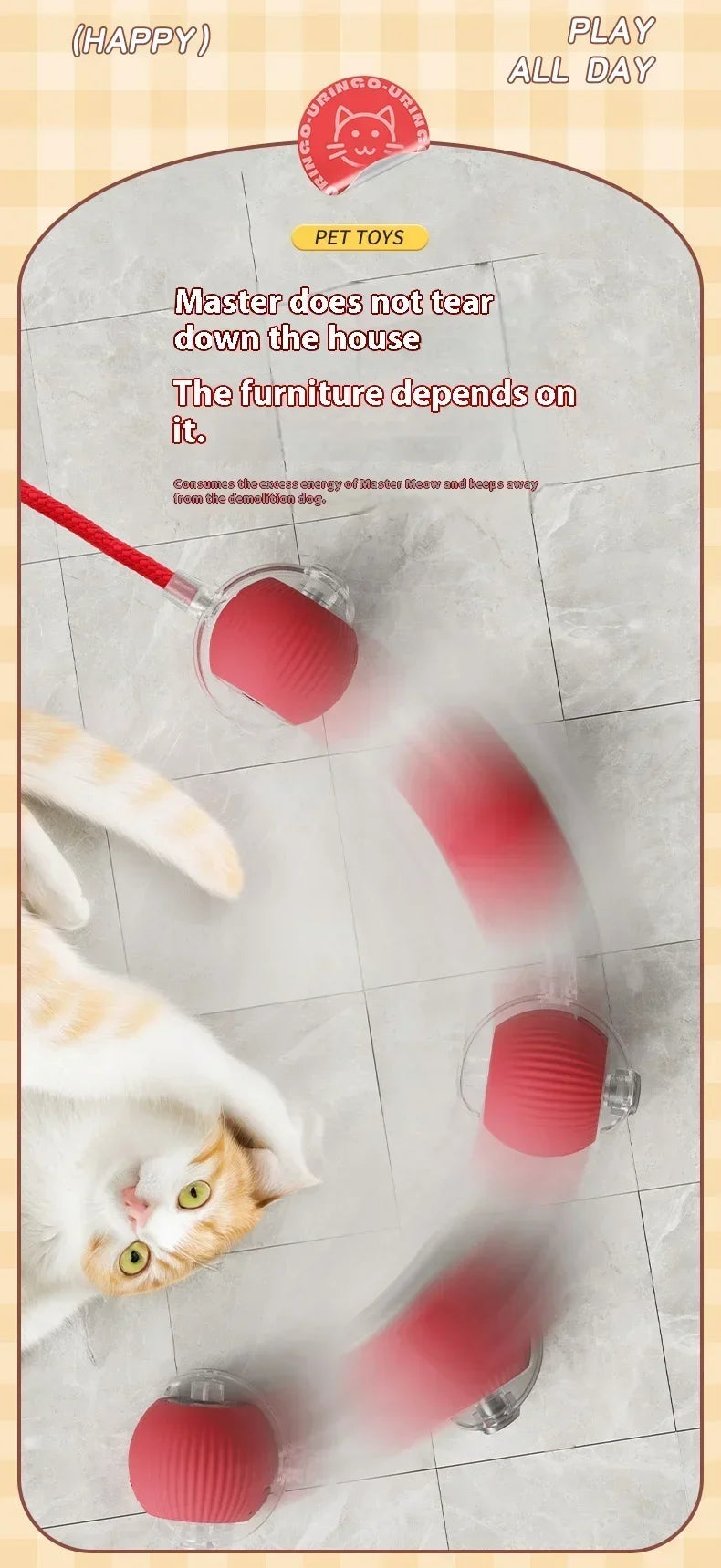 Cat Interactive Ball Toy Automatic Rolling Ball Faux Tail Rechargeable Smart Pet Electric Toy Dog Cat Training Imitate Mouse