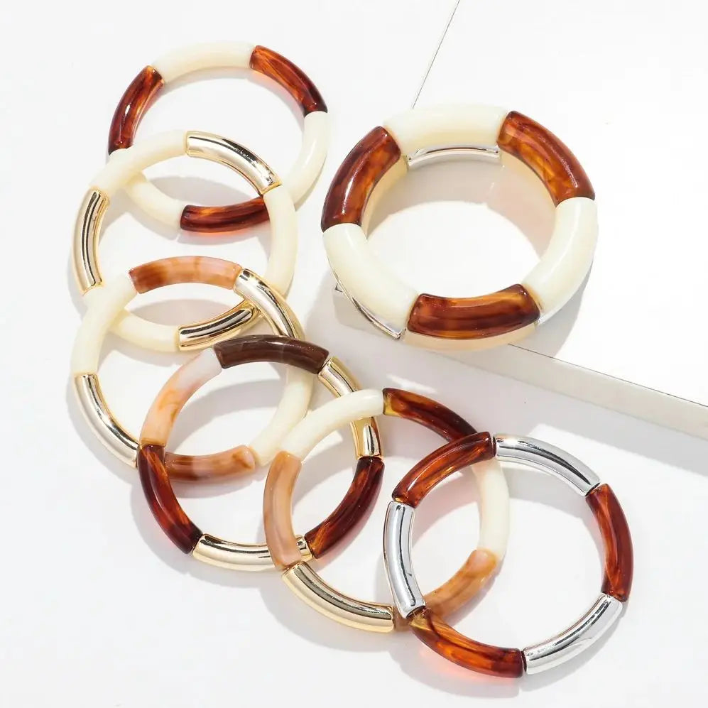 Bohomia Acrylic Design Style Chunky Bamboo Stackable Bracelet for Women Boho Elastic Colorful Tube Beads Braceletes 2024 Jewelry