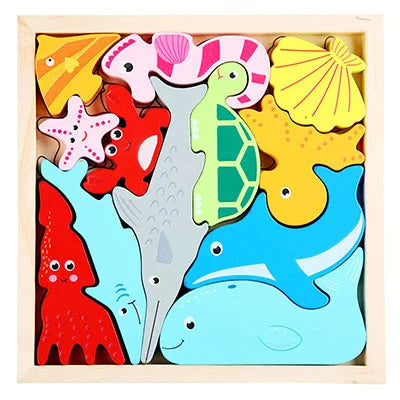 Montessori Wooden Toys 3D Jigsaw Puzzle Tangram Math Toys Baby Hand Grasp Board Shape Match Puzzle Educational Toys for Kids