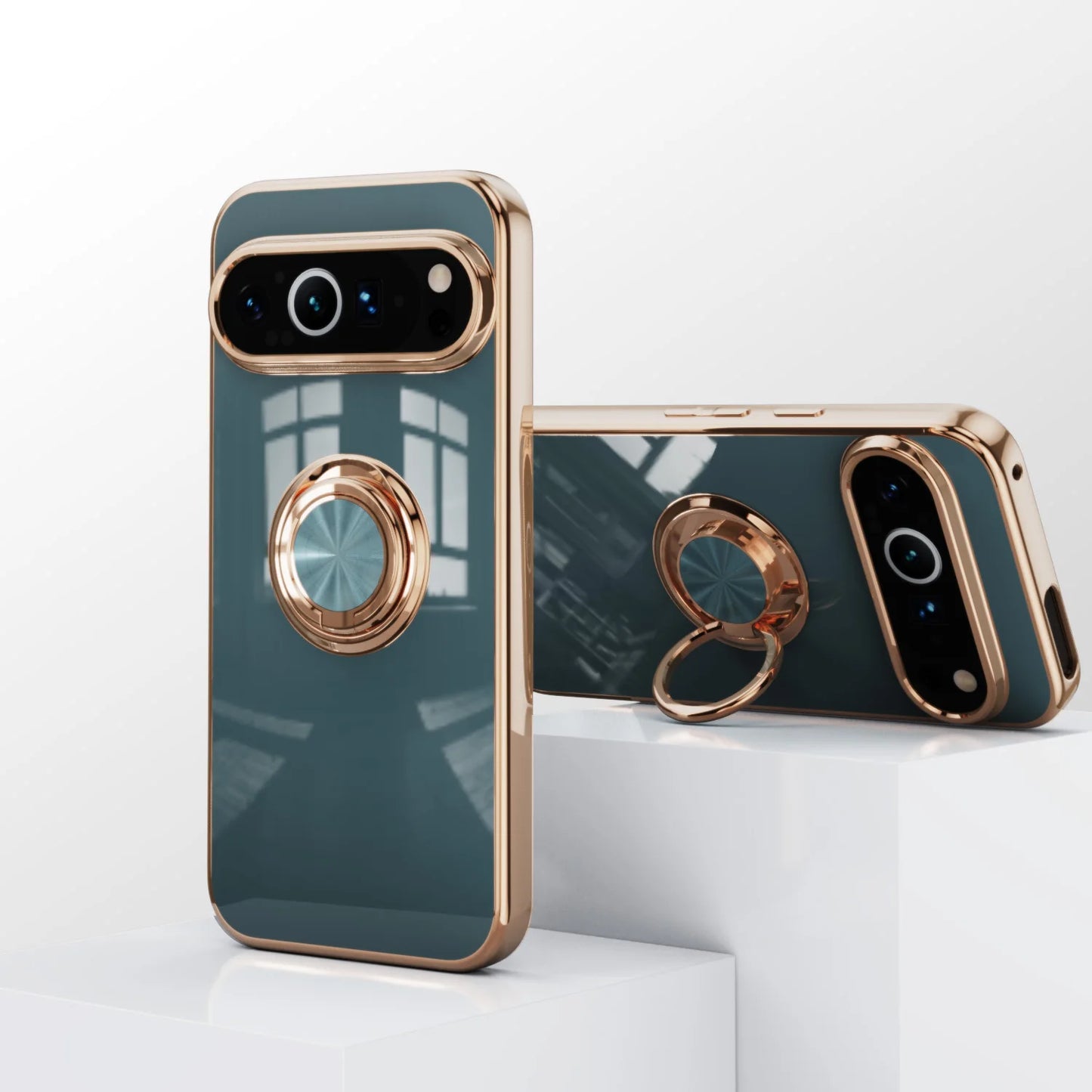 Flexbile Shockproof Plating Ring Holder Phone Case For Google Pixel 9 Pro XL 8A 8 Pro Cover Stand Back Shell Capa Funda Coque