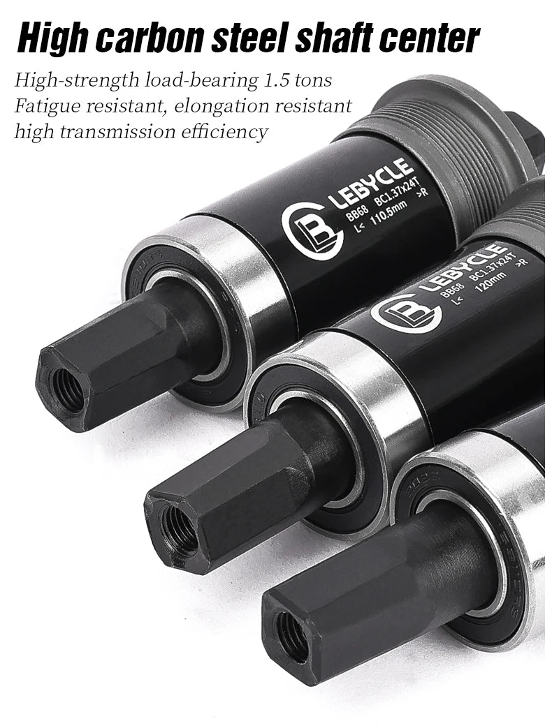 LEBYCLE MTB Road Bicycle Square Bottom Bracket BB68 Threaded Bottom Bracket Bike Hollow Axle 113/120/122.5/124.5/126mm
