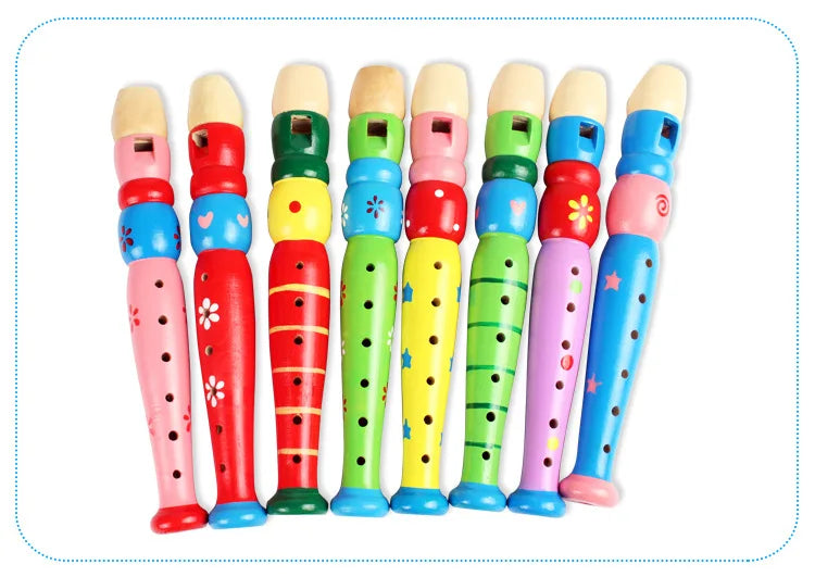 1Pc Wooden Cartoon Flute Children Clarinet 6-Hole Piccolo Musical Instrument Toys Early Learning Educational Wooden Toys