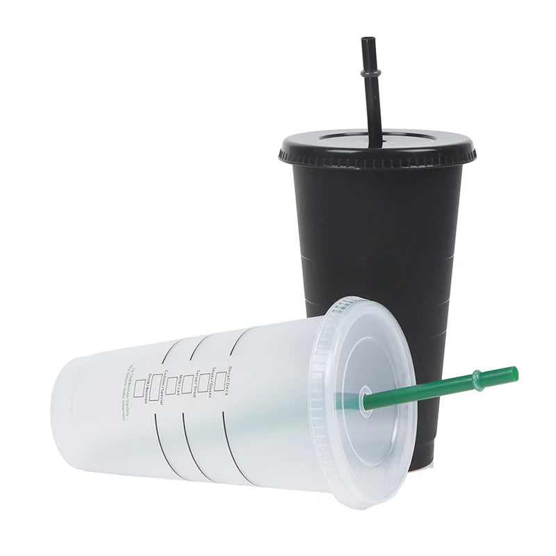Drink Change Color Straw Mugs with Lid Plastic Tumbler Matte coffe bottle Cup