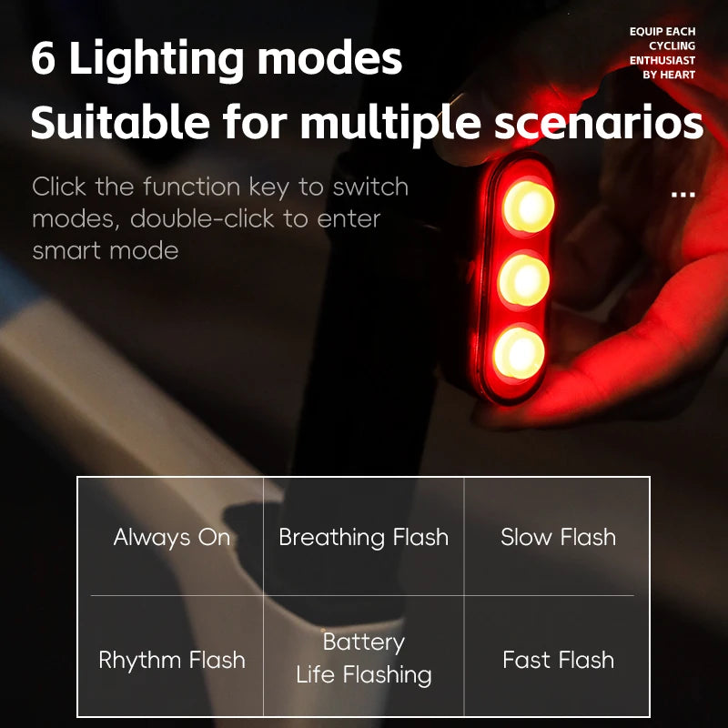 WEST BIKING Waterproof Bike Tail Light Smart Brake Sensing Rechargeable LED Cycling Rear Light Night Warning Bicycle Accessories