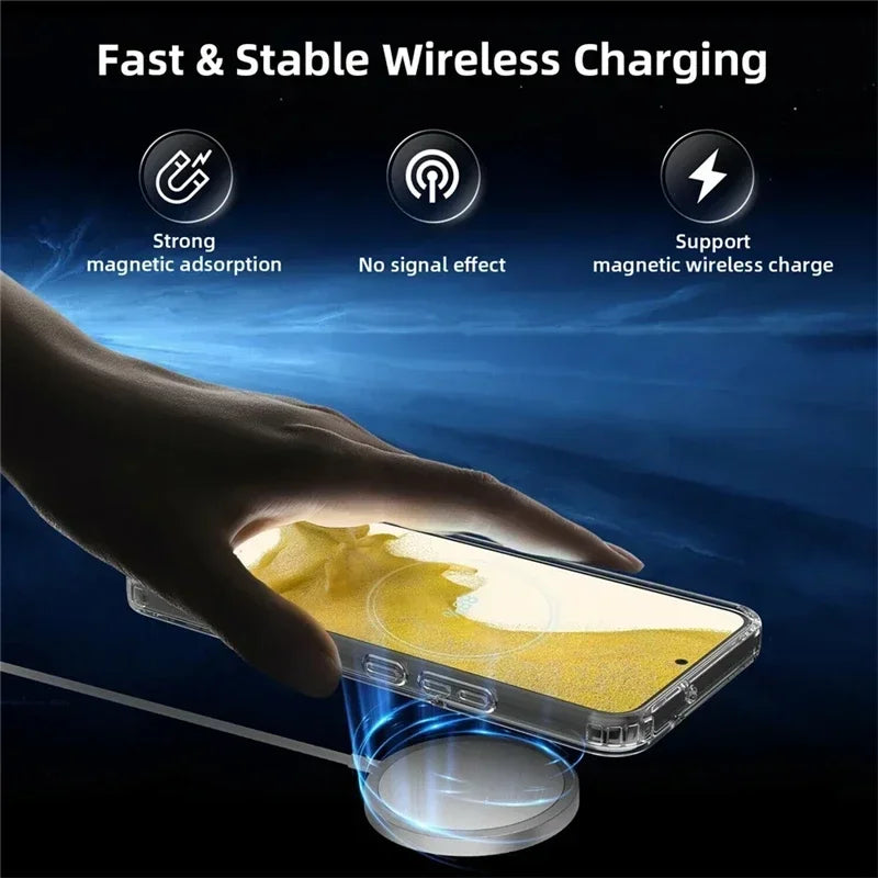 Original Magsafe Magnetic Case for Samsung Galaxy S25 24+ 21 FE S22 Plus S23 Ultra Plus Wireless Charging Shockproof Clear Cover