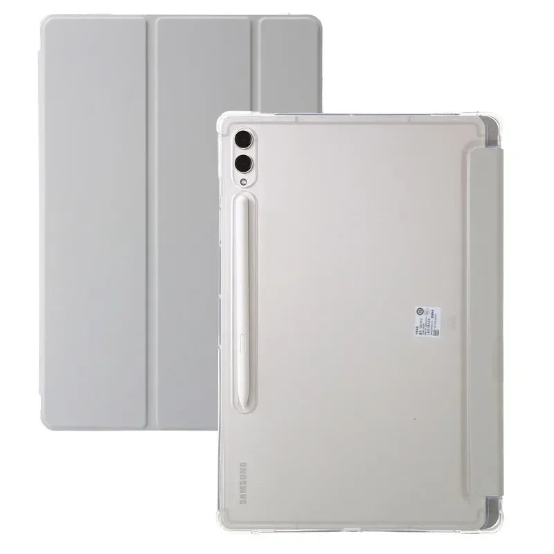 For Samsung Tab S7 FE S8 S10 S9 Plus Case with Pencil Holder Trifold Acrylic Clear Back Hard Cover For Galaxy Tab S9 FE S8 Case