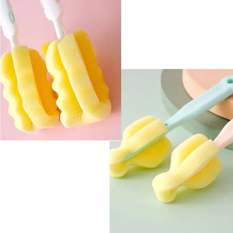 3pcs/lot Bottle Brush Sponge Rotation Baby Pacifier Cup Nipple Cleaning Brushes Set Handheld Soft Head Goupillon De Nettoyage