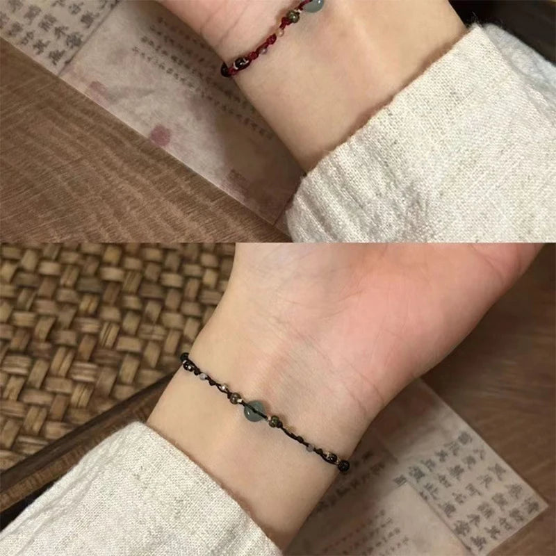 Retro Chinese Style Adjustable Handmade Braid String Bracelet Beaded Charm Bracelet Bangle Fashion Couple Bracelet Jewelry