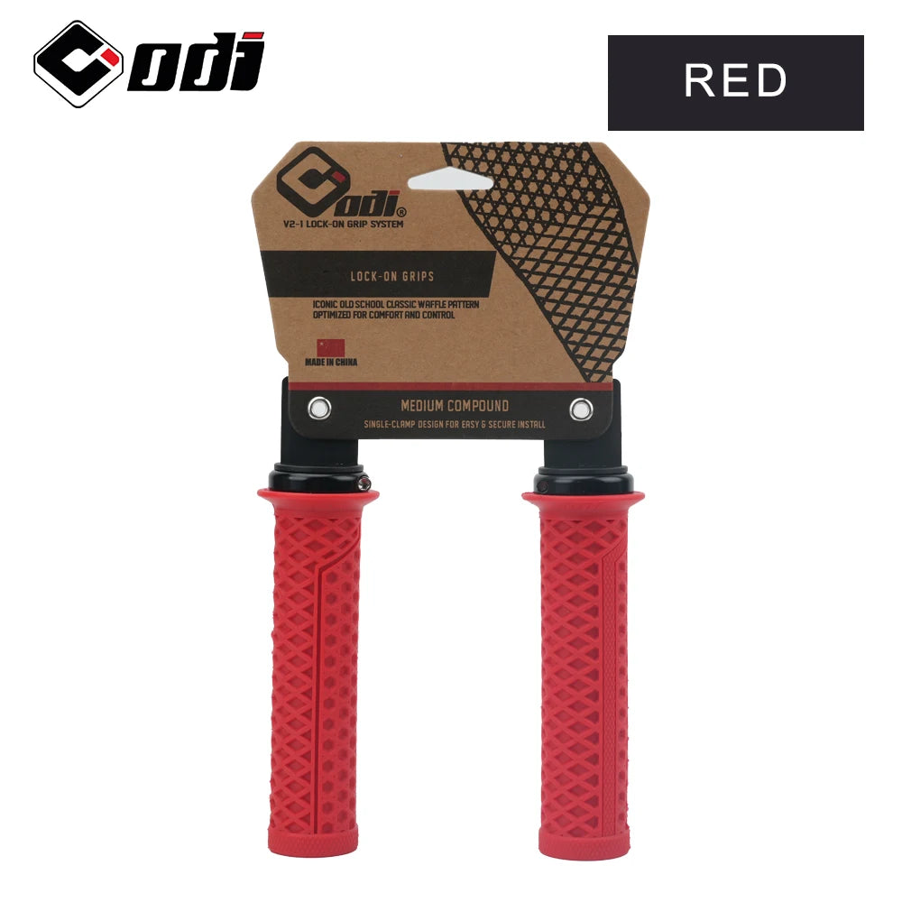 ODI VS-21 MTB Handlebar Grips Silicone Lock-On Bicycle Cover Updated Waffle Pattern Anti-slip Shock Absorption Handle Parts