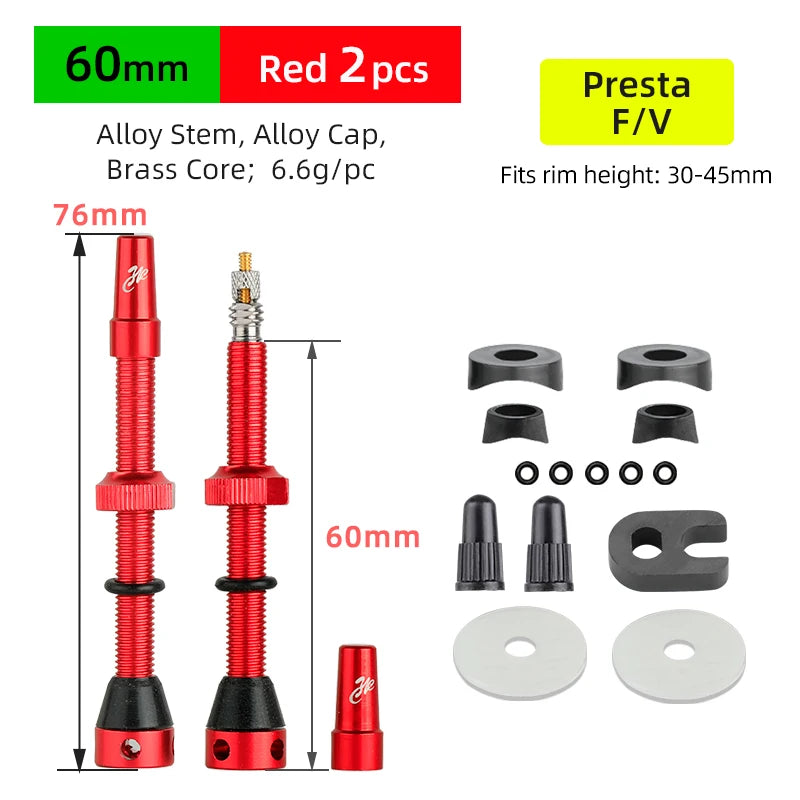 Bicycle F/V Tubeless Valve 44 60 80mm W/Tool Optional For Gravel Bike Aluminum alloy Pole Brass Core Presta Valve Cycling Parts