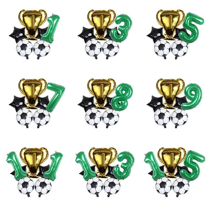 32inch Green Digital Number Foil Ballon Trophy Football Helium Balloons Kids Gifts Birthday Party Football theme Decoration
