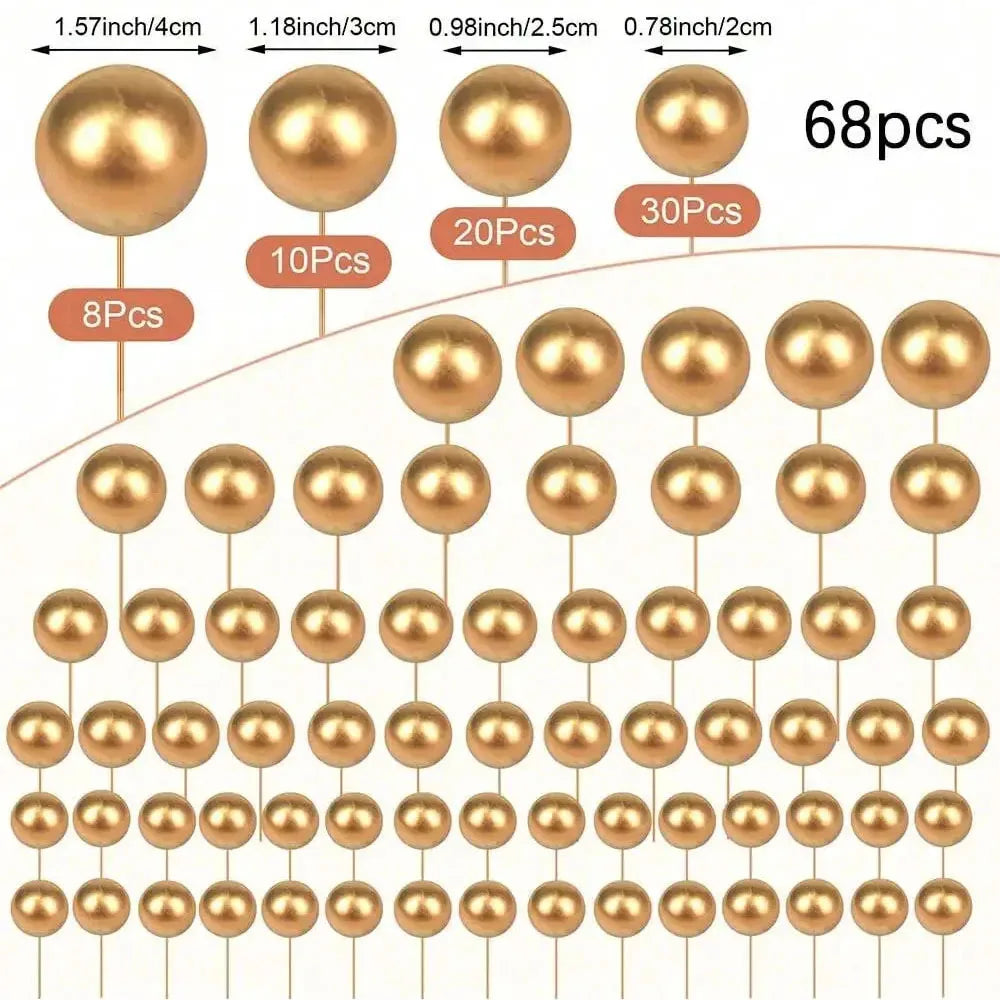 68pcs/set gold ball mini balloon cake hats foam decorated spherical cake insert hats for birthday parties and holiday decoration