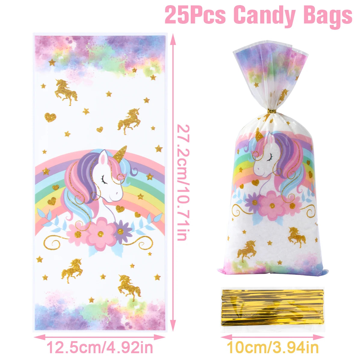 25/50/100pcs Unicorn Theme Candy Packing Bags Unicorn Birthday Party Decoration Kids Baby Shower Wedding Gift Bag Party Supplies