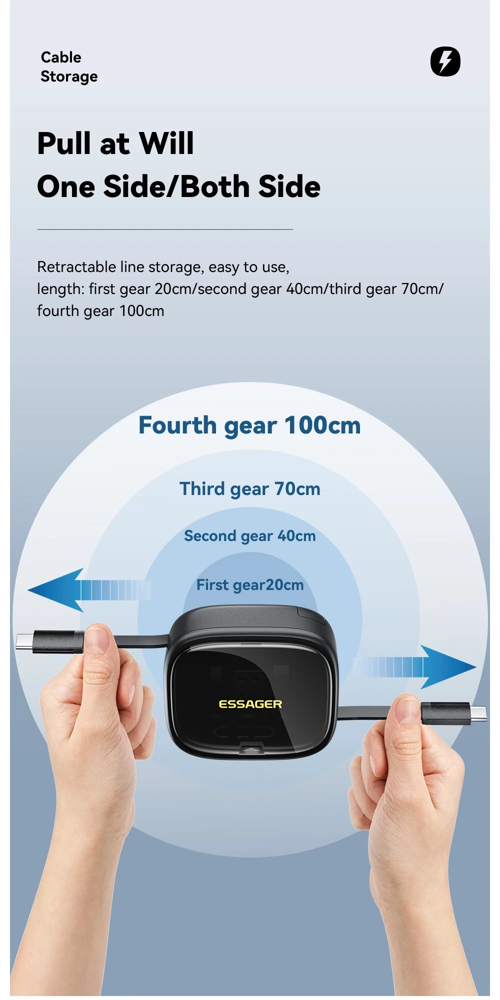 Essager USB C To Tpye C Cable PD 60W for Xiaomi Poco Fast Charging Data Travel Multi Functional Cord With Holder Storage Box