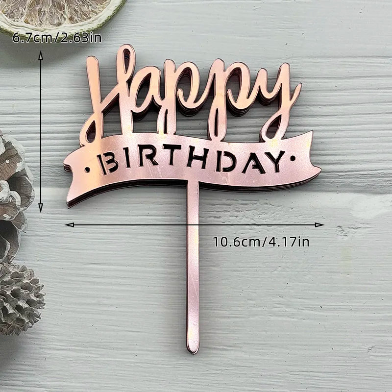 10Pcs Acrylic Happy Birthday Cake Topper Black Gold Silver Designs Cake Decorations for Kids, Men, Women & Baby Showers