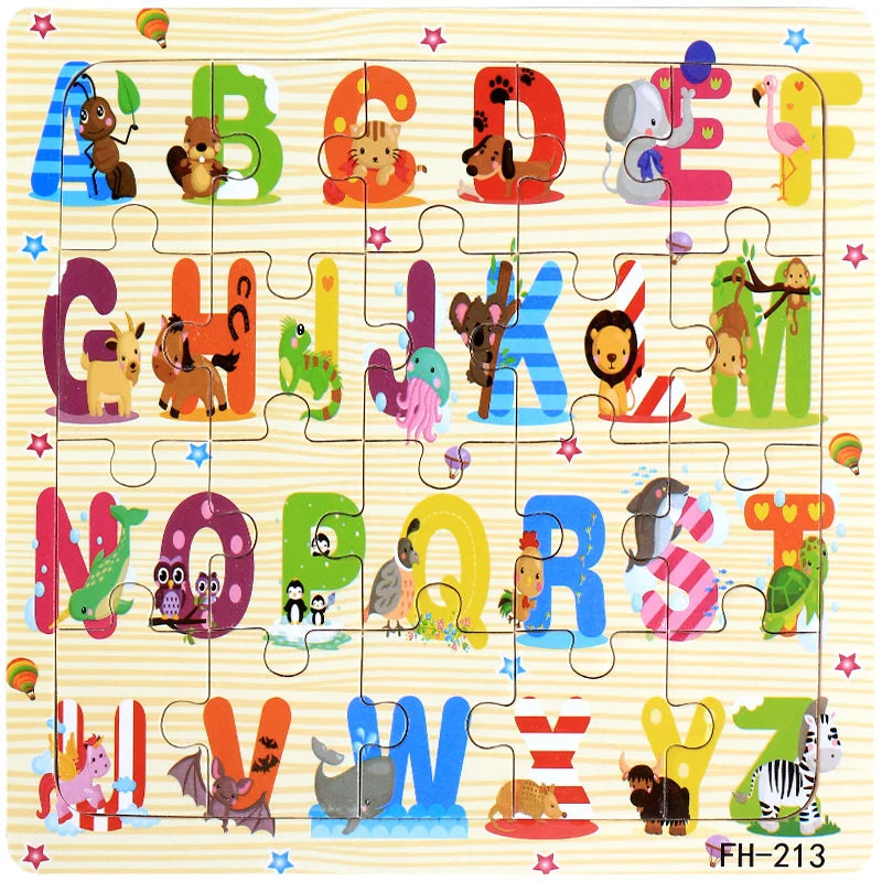 Baby Toys 20Piece Wooden Puzzle Cartoon Animal Vehicle 3D Jigsaw Puzzle Game Montessori Educational Toys For Children Gifts