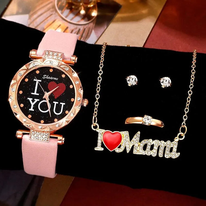 5pcs Set Women Watches Luxury Female Quartz Wristwatch Love Dial Fashion Ladies Wrist Watch Reloj Mujer Relogio Feminino
