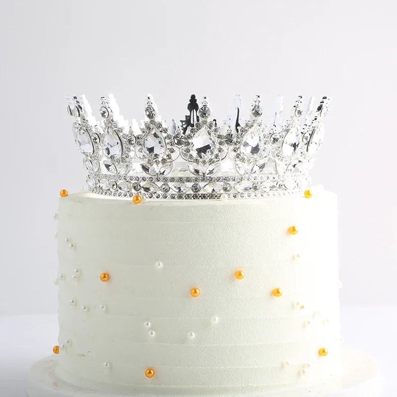 Red Pink Silver Gold Crystal Crown Cake Topper for Gril Birthday Party Cake Decorations