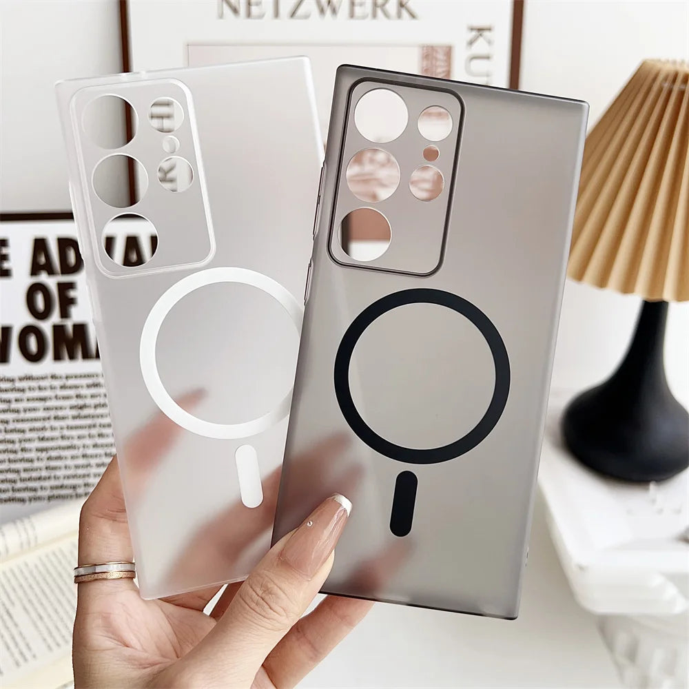 Matte Transparent Ultrathin Magnetic Phone Case for Samsung Galaxy S24 S25 Ultra S22 S23 Plus S24 Ultra Lens Protection PC Cover
