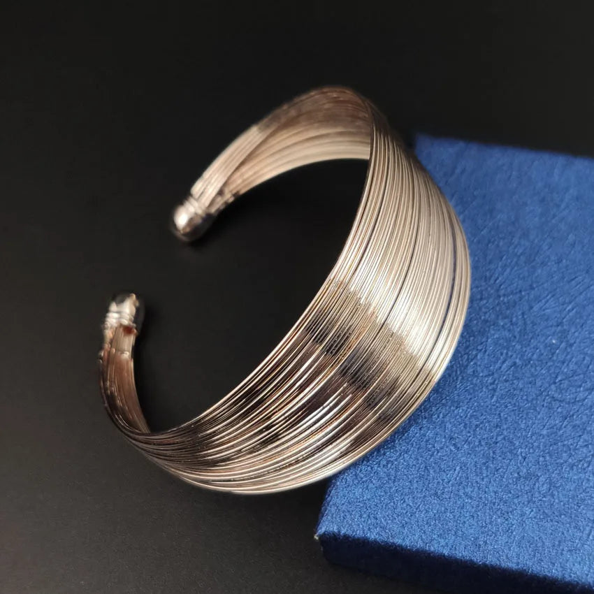 1PC Retro Gold Multi Layer Open Wide Cuffs Women's Punk Metal Adjustable Personalized Bracelet Jewelry Outdoor Party Gift-5034