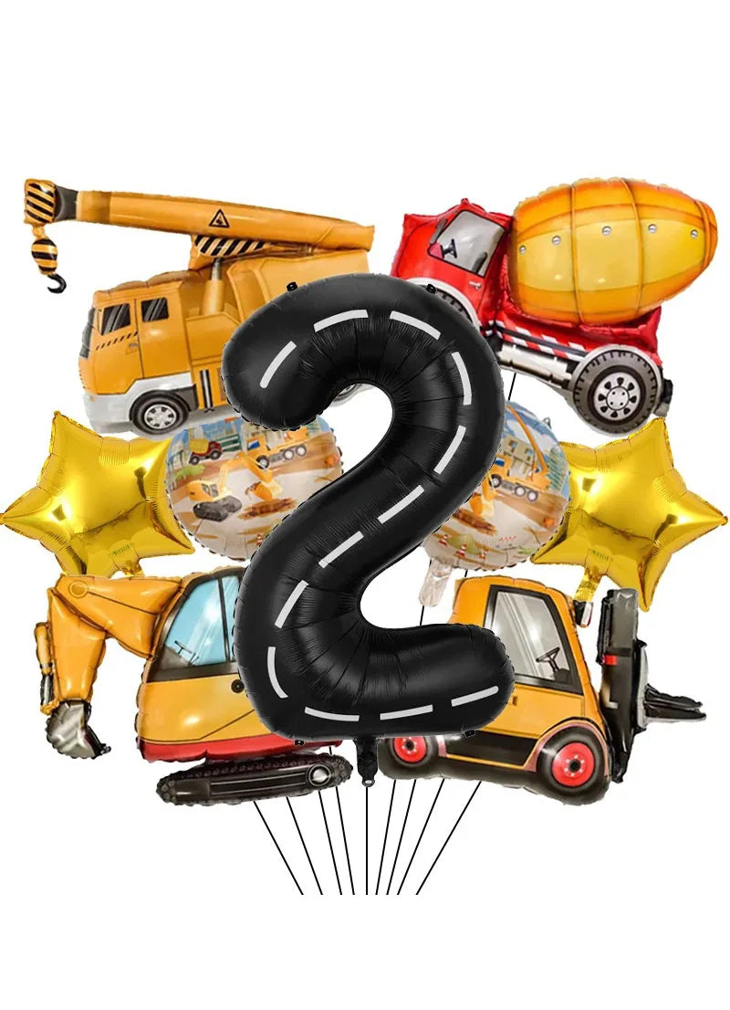 Architectural Birthday Party Decoration, 9 Pieces of Architectural Birthday Numbers Aluminum Foil Balloons Suitable for Architectural Trucks Birthday Architectural Theme Party Supplies