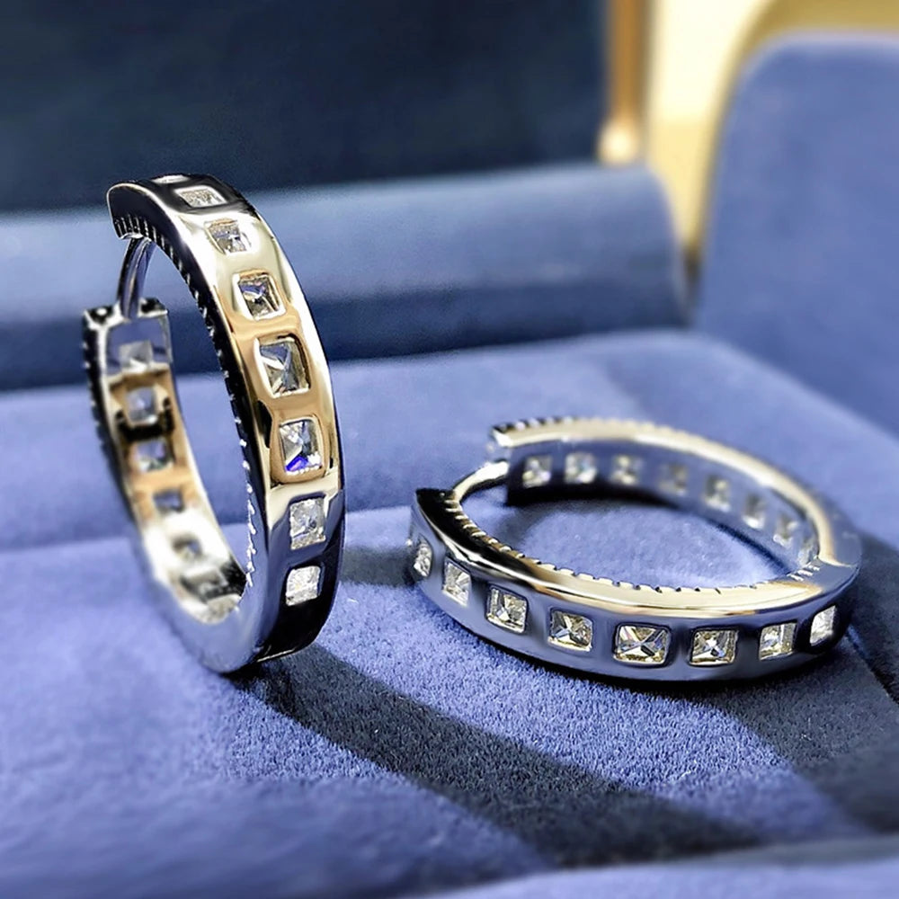 Luxury Square Cubic Zirconia Circle Hoop Earrings for Women Silver Color Fashion Versatile Lady's Ear Rings Trend Jewelry