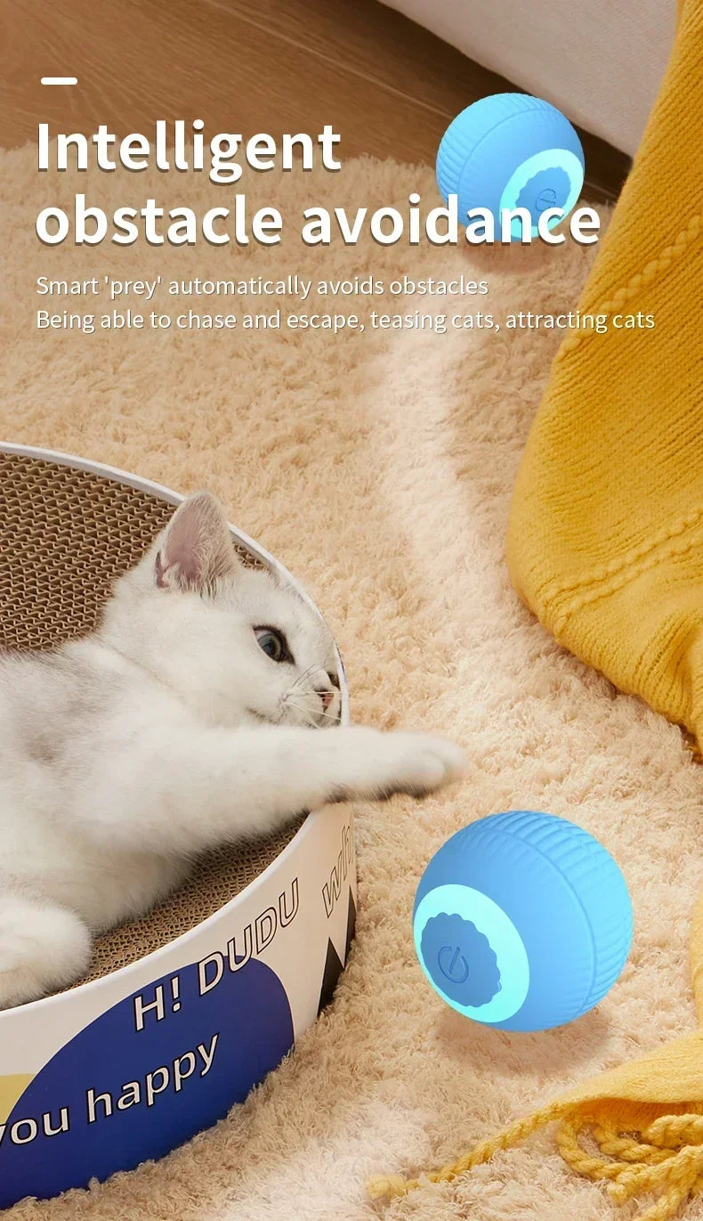 Cat Interactive Ball Toy Automatic Rolling Ball Faux Tail Rechargeable Smart Pet Electric Toy Dog Cat Training Imitate Mouse