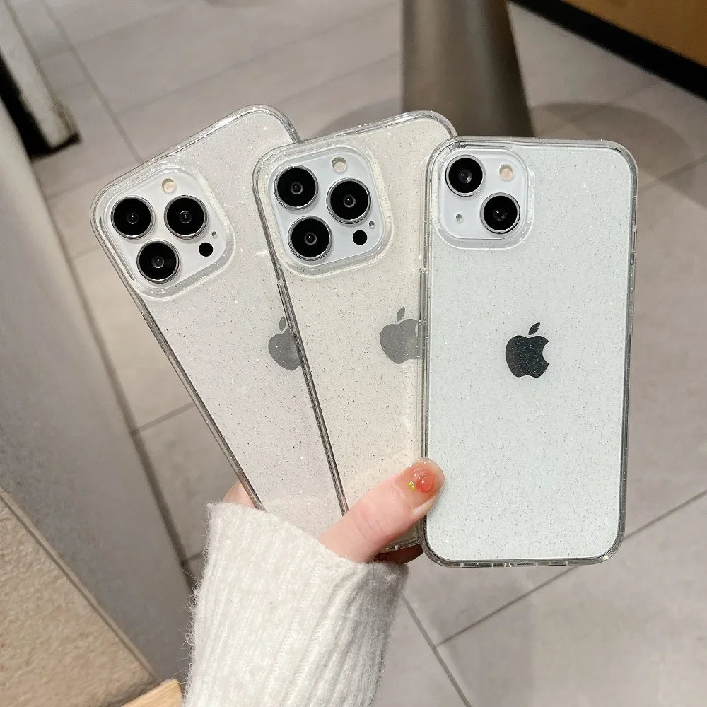 Luxury Glitter Bumper Bling Clear Case for IPhone 15 14 13 12 11 Pro Max Mini X XS Max XR 7 8 Plus 16 Pro Silicone Acrylic Cover