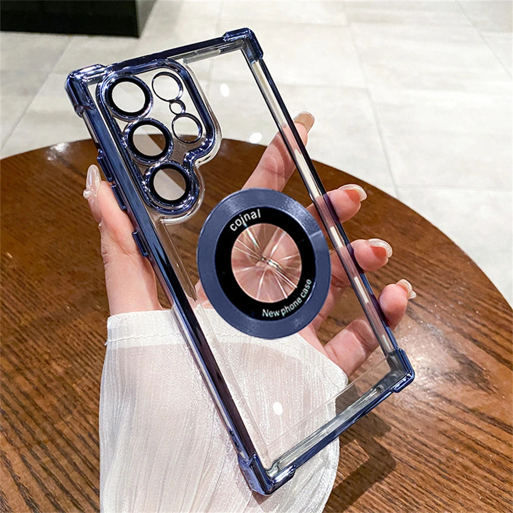 Transparent for Magsafe Case for Samsung Galaxy S24 Ultra S23 FE S22 Plus Magnetic Lens Film Camera Protection Shockproof Cover