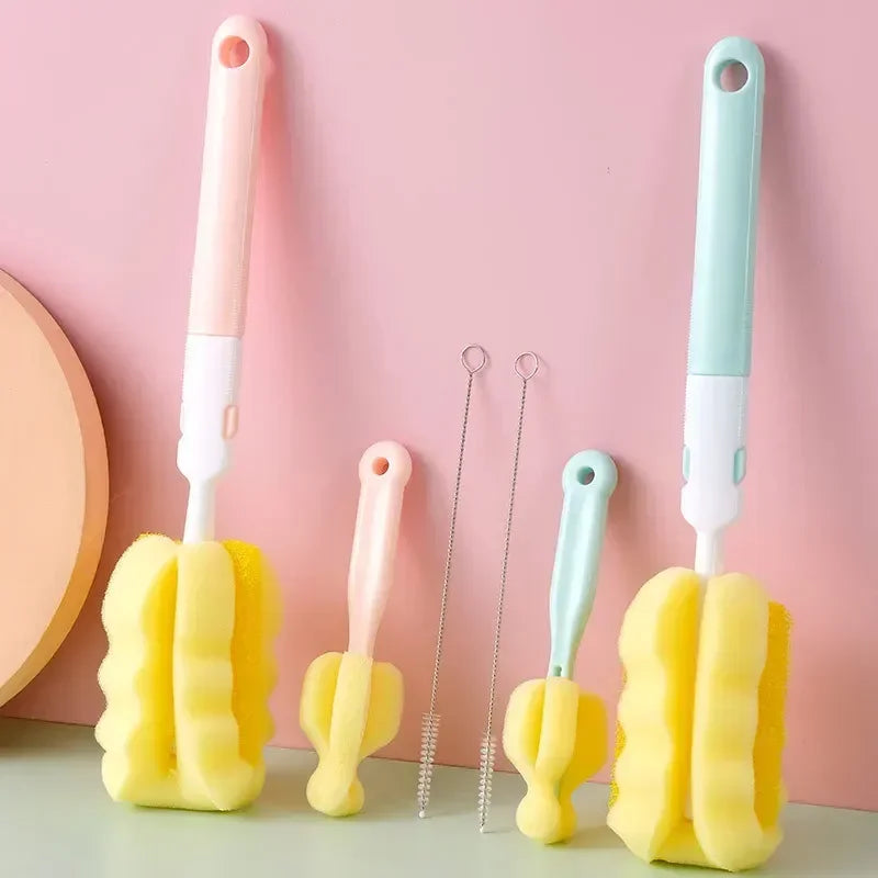 3pcs/lot Bottle Brush Sponge Rotation Baby Pacifier Cup Nipple Cleaning Brushes Set Handheld Soft Head Goupillon De Nettoyage