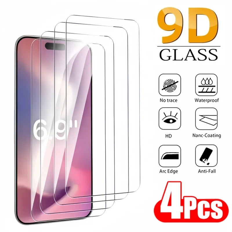 4PCS Tempered Glass For iPhone 16 Pro Max 16Pro 16+ Full Cover Screen Protector For iPhone 15Pro 16ProMax Protective Glass