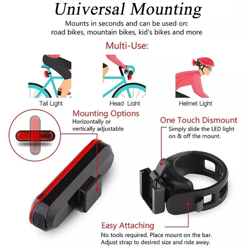 2PCS Bike Taillights USB Rechargeable Rear Lamp Ultra Bright Tail Light 220mAh LED Waterproof Riding Warning Red Bicycle Light