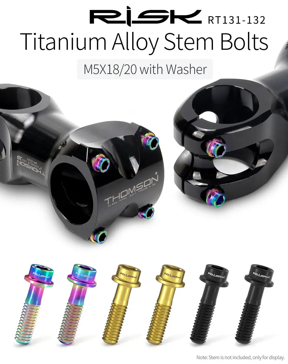 6pcs/bag RISK Bike Stem Bolts Bicycle Handlebar Fixing Screws Titanium Alloy M5x16 M5x18 M5X20 Wish Washers Hex Socket Head