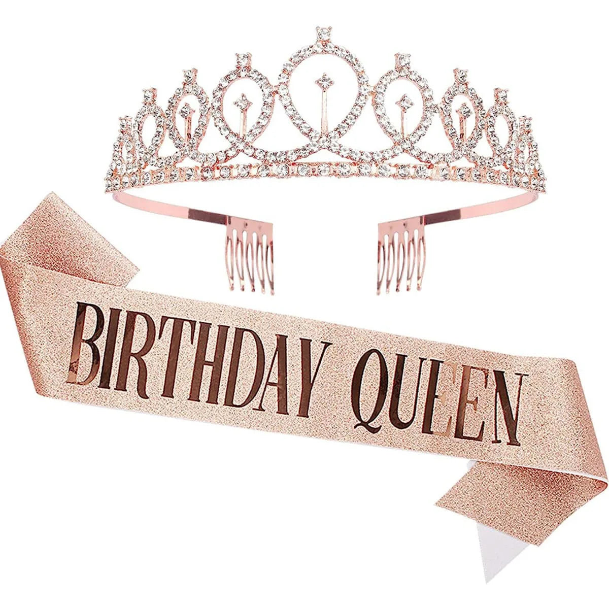 2pcs "Birthday Queen" Ribbon + Birthday crown tiara for Bachelorette Party Girls Birthday Party Decoration Party Supplies Gifts