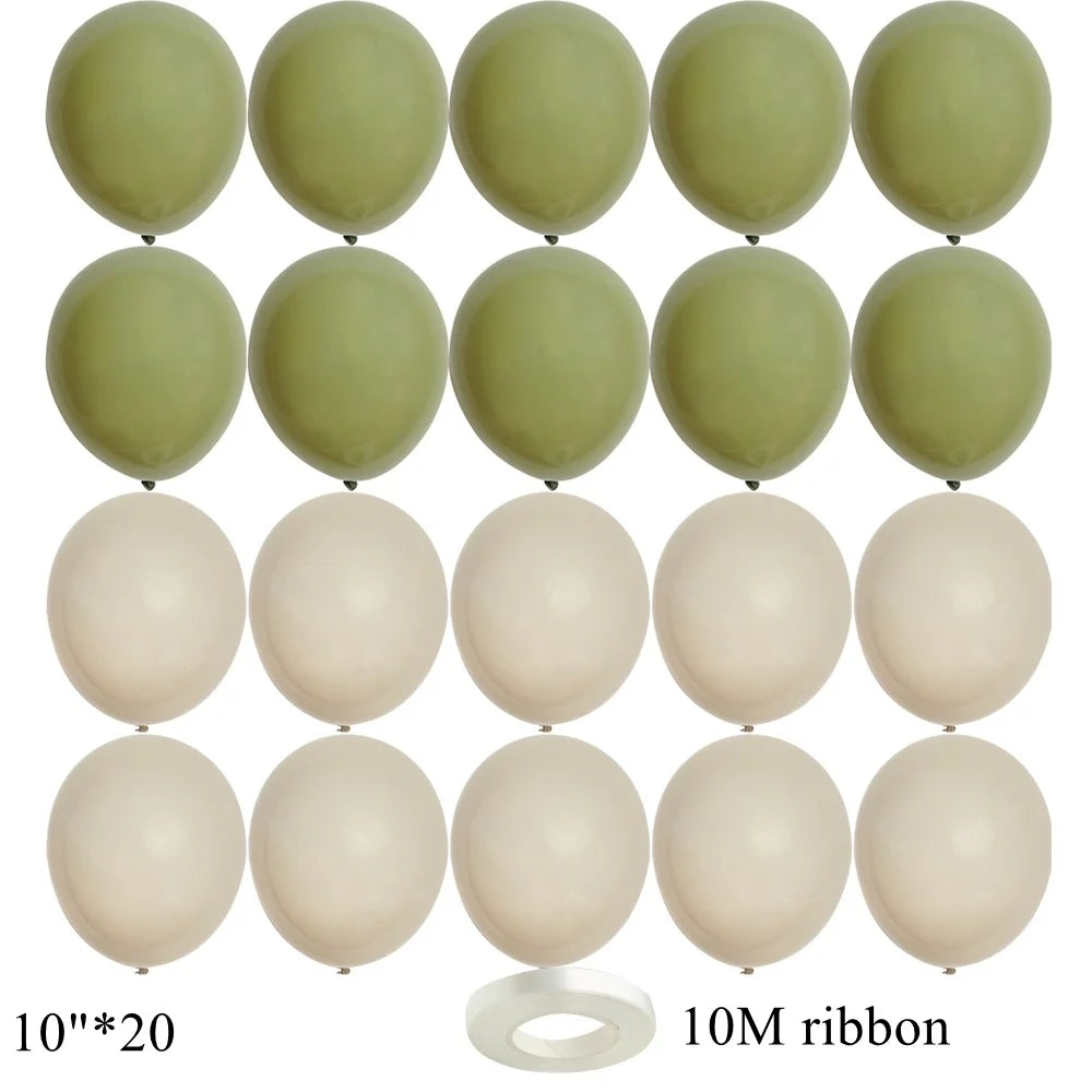 15/20PCS 10inch Vintage Balloons Retro Khaki Green Balloon Set for Wedding Anniversary Happy Birthday Party Decoration Supplies