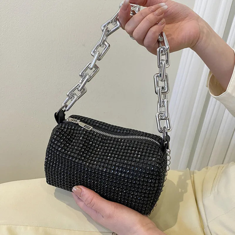 Allover Rhinestone Bucket Bag, Glitter Chain Prom Purse, Women's Mini Crossbody Bag (18cm*13cm*13cm)