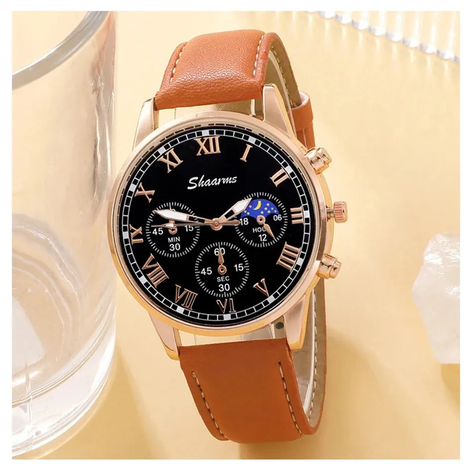 Fashion Mens Sports Watches Man Business Quartz Wristwatch Luxury Brown Leather Bracelet Men Casual Luminous Clock Watch