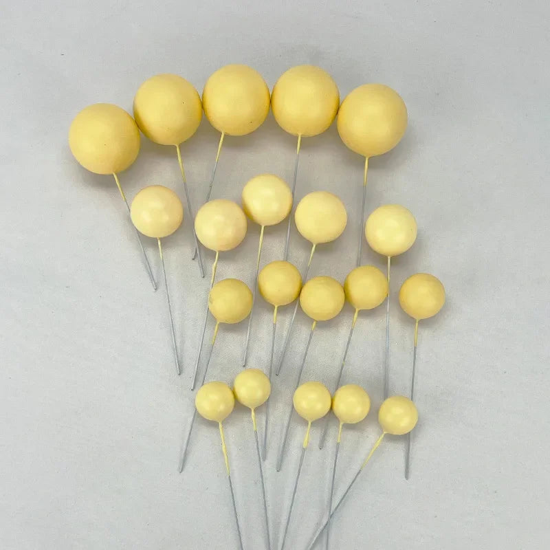 20Pcs Cake Topper Gold Silver Ball Happy Birthday Cake Topper DIY Cupcake Flag Wedding Christmas Ball Decor Birthday Decoration