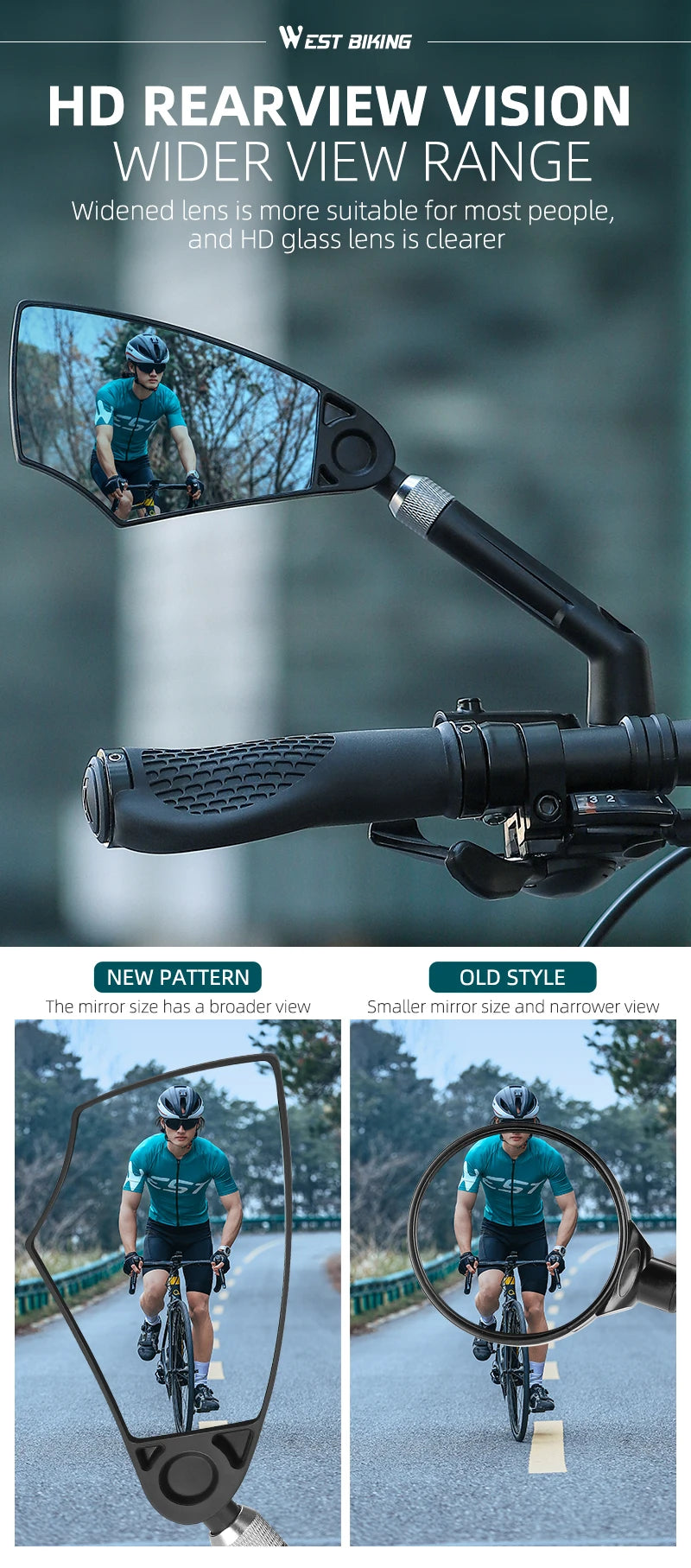 WEST BIKING Anti-Glare Bicycle Mirror Handlebar Rear View Wide Range Back Sight Reflect electric scooter Mirror bike accessories