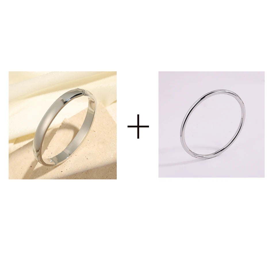 Yupsk Glossy Gold Color Stainless Steel Cuff Bangle for Women Smooth Thin Cylinder Bracelet Exquisite Waterproof Jewelry Gift