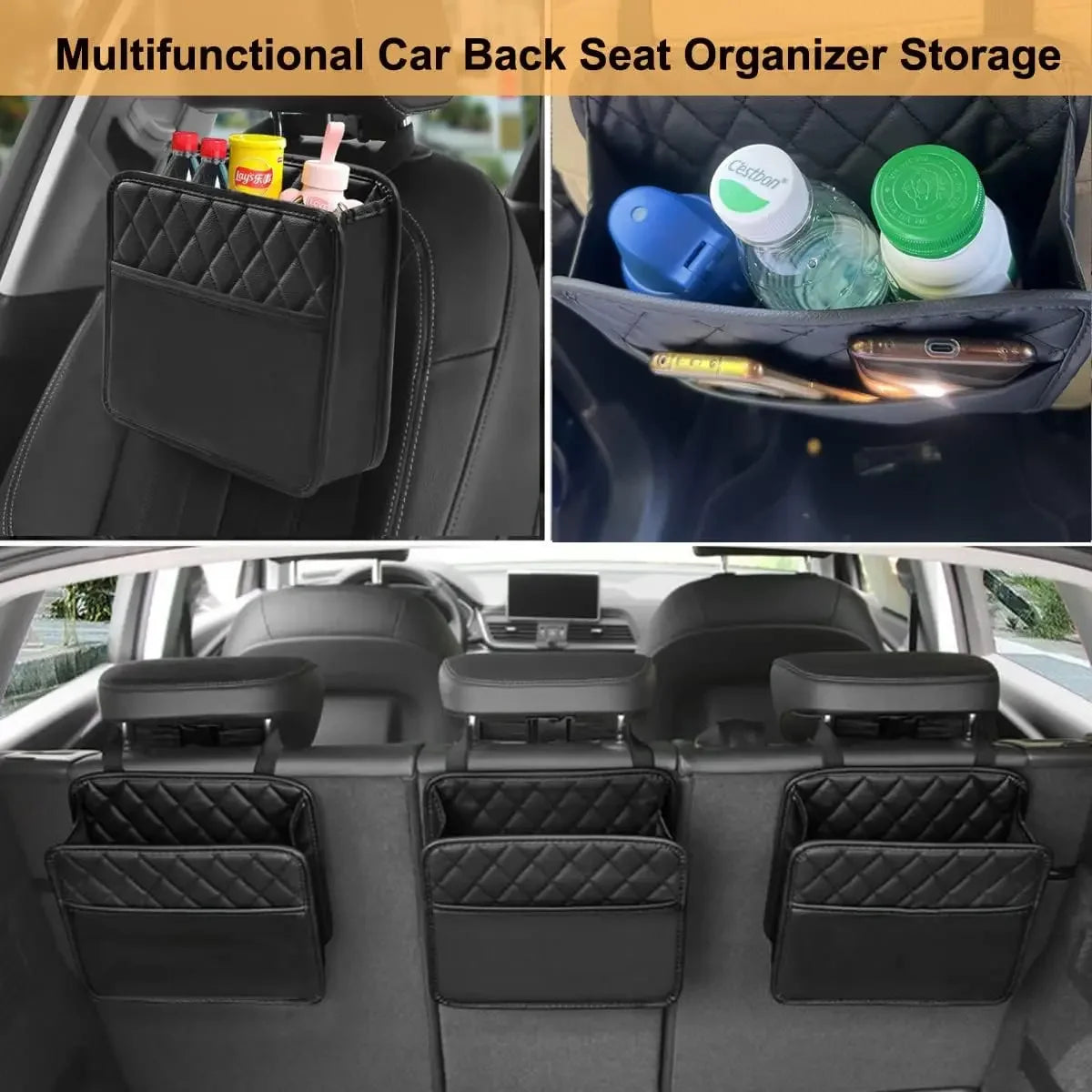 Car Organizer Multi-functional Car Seat Storage Bag Waterproof Hanging Car Seat Organizer Garbage Bag Suitable for Most Car