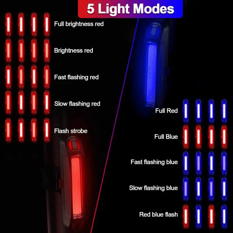 Bicycle Rear Light Waterproof USB Rechargeable LED Safety Warning Lamp Bike Flashing Accessories Night Riding Cycling Taillight