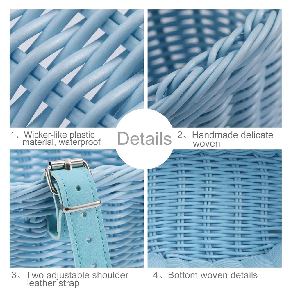 Front Handlebar Bicycle Basket Multifunction Traditional Bicycle Basket Waterproof Hand Woven Bike Basket for Kids Children Bike