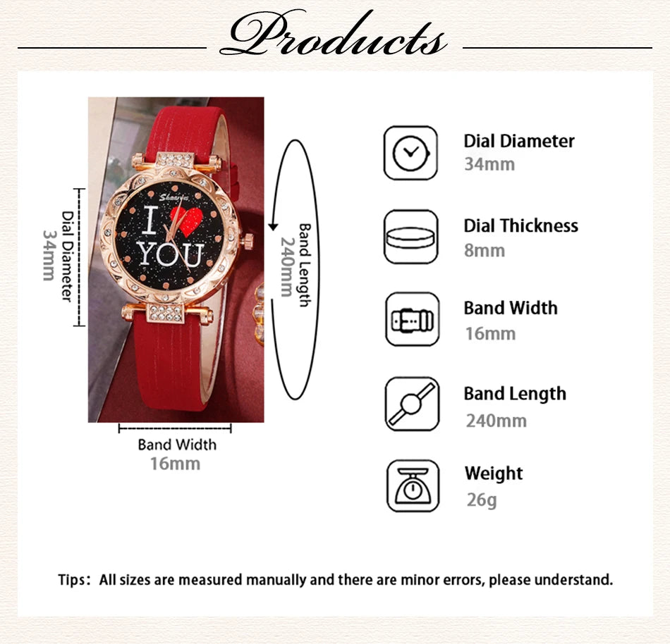 5pcs Set Women Watches Luxury Female Quartz Wristwatch Love Dial Fashion Ladies Wrist Watch Reloj Mujer Relogio Feminino